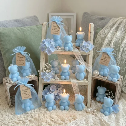10 ensembles de bougies en forme d'ours bleu, style minimaliste mignon, idéal pour les jeunes familles urbaines, les organisateurs de fêtes, parfait pour les cadeaux de baby shower, les anniversaires, l'ambiance des soirées pyjama pour filles et la décoration de table de fête. — image 3