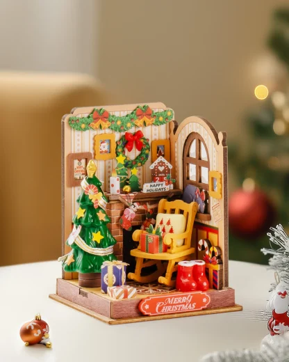 Robotime Rolife maison Miniature cadeaux de noël décoration de cheminée pour la maison bibliothèque maison de poupée 3D bricolage modèle de Puzzle en bois — image 19