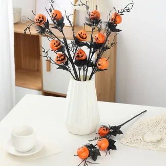 Bouquet de citrouille Grimace d'horreur en érable noir pour Halloween, décorations de fête d'halloween pour la maison