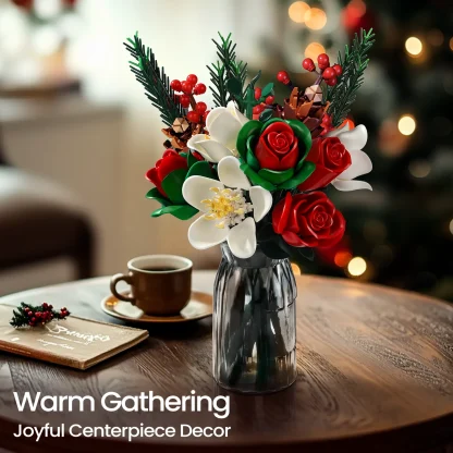 Ensemble de construction de Bouquet de Roses de noël, blocs de fleurs, décoration botanique artificielle pour la maison, cadeaux créatifs pour la saint-valentin pour adultes — image 4