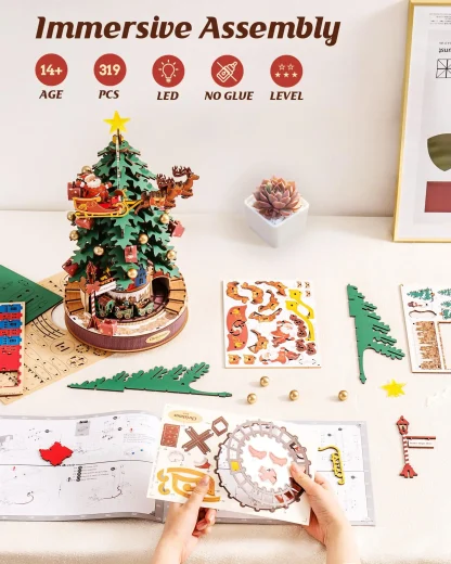 Rolife – Boîte à musique sapin de Noël lumineuse, puzzle 3D — image 6