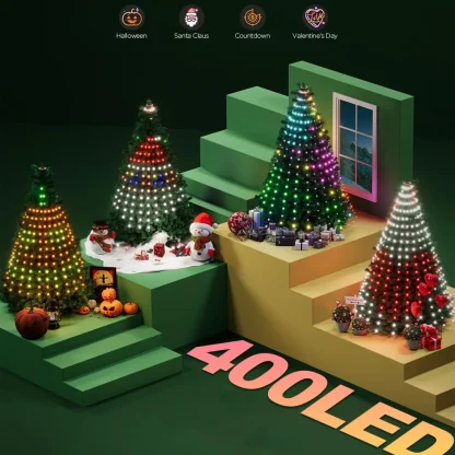 Guirlandes lumineuses de Noël, guirlandes lumineuses intelligentes RGBIC 400 LED avec décoration étoile supérieure, lumières de Noël adressables pour intérieur et extérieur — image 14