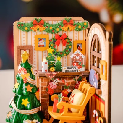 Robotime Rolife maison Miniature cadeaux de noël décoration de cheminée pour la maison bibliothèque maison de poupée 3D bricolage modèle de Puzzle en bois — image 5