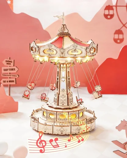 Robotime ROKR – Boîte à musique manège, puzzle 3D en bois — image 3