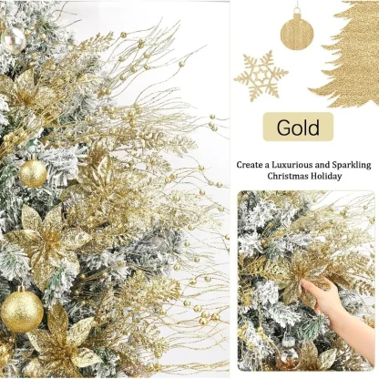 5/10 pièces de décorations dorées pour sapin de Noël, tiges de poinsettia scintillantes, branches de baies pour sapin de Noël, remplissage de vase, décoration de fête de mariage — image 12