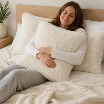 Lot de 2 housses de coussin en polaire avec garnissage, blanc — image 5