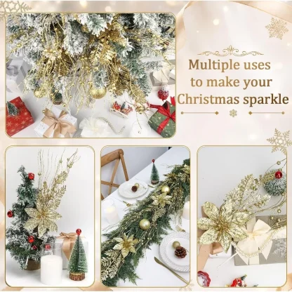5/10 pièces de décorations dorées pour sapin de Noël, tiges de poinsettia scintillantes, branches de baies pour sapin de Noël, remplissage de vase, décoration de fête de mariage — image 3