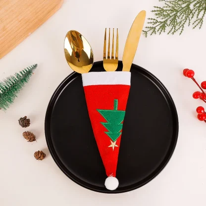 Ensemble de couverts de noël, couvercle de bouteille de vin, chapeau de père noël, fourchette, couteau, porte-vaisselle, sac, décorations de Table à dîner, 10/1 pièces — image 3