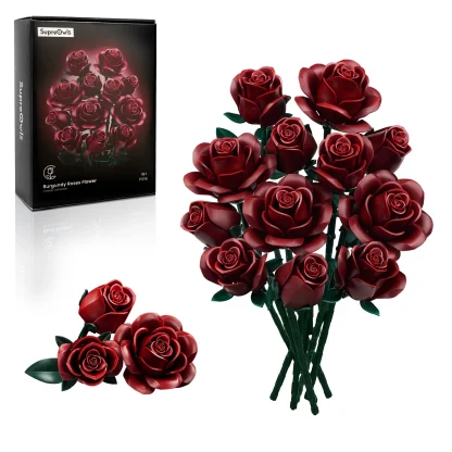 Ensemble de blocs de construction de Bouquet de Roses, fleurs artificielles, décoration de maison, briques florales de mariage, jouets, cadeau de noël, de saint-valentin pour adultes — image 19