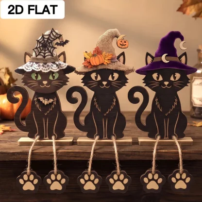 Lot de 3 chats noirs décoratifs en bois — image 4