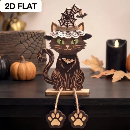 Lot de 3 chats noirs décoratifs en bois — image 6