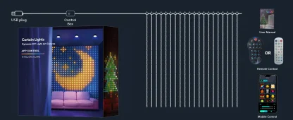 1/2 pièces rideaux lumineux intelligents RGB rideau chaîne lumières avec App synchronisation de musique à distance dynamique bricolage pour intérieur extérieur décoration murale de noël — image 17