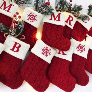 Chaussettes tricotées Alphabet de noël, ornements d'arbre de noël, décorations pour la maison, cadeaux du nouvel an 2025, 2025