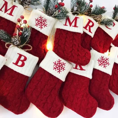 Chaussettes tricotées Alphabet de noël, ornements d'arbre de noël, décorations pour la maison, cadeaux du nouvel an 2025, 2025