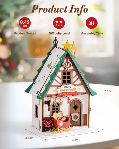 Robotime Rolife maison Miniature cadeaux de noël décoration de cheminée pour la maison bibliothèque maison de poupée 3D bricolage modèle de Puzzle en bois — image 15