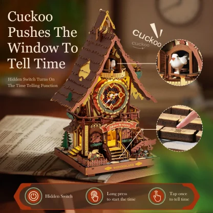 Robotime ROKR – Horloge coucou mécanique, puzzle 3D en bois — image 2