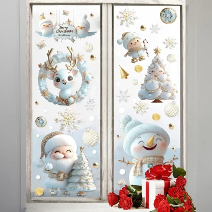 Autocollants en verre de Noël blancs, décoration murale, autocollants de fenêtre de Noël avec Père Noël de dessin animé, décoration de Noël, Joyeux Noël, Bonne année 2026 — image 4