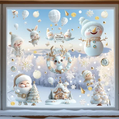 Autocollants en verre de Noël blancs, décoration murale, autocollants de fenêtre de Noël avec Père Noël de dessin animé, décoration de Noël, Joyeux Noël, Bonne année 2026 — image 2