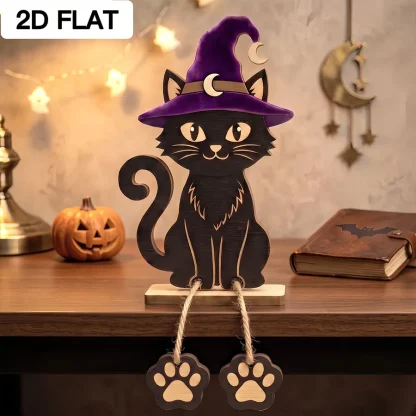 Lot de 3 chats noirs décoratifs en bois — image 2