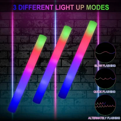 102 pièces LED bâtons de mousse Tube de joie baguettes de bâton de mariage 3 Modes clignotant bâton stroboscopique brille dans la nuit fête fournitures de noël — image 11