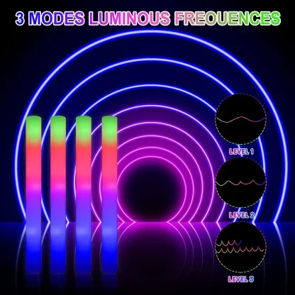 102 pièces LED bâtons de mousse Tube de joie baguettes de bâton de mariage 3 Modes clignotant bâton stroboscopique brille dans la nuit fête fournitures de noël — image 2