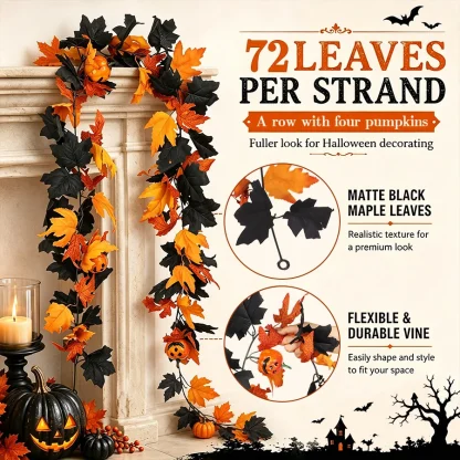 Guirlande de feuilles noires et citrouilles 3D — image 3
