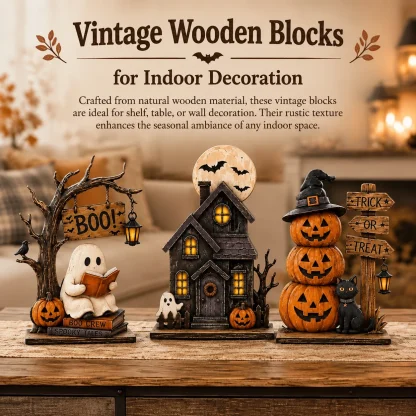Décorations d'Halloween vintage en bois pour étagère — image 6