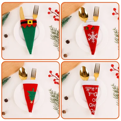 Ensemble de couverts de noël, couvercle de bouteille de vin, chapeau de père noël, fourchette, couteau, porte-vaisselle, sac, décorations de Table à dîner, 10/1 pièces — image 6