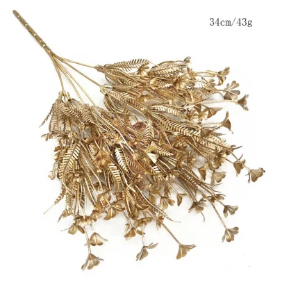 Fleur artificielle dorée et argentée, fausses feuilles de fleurs, plantes en plastique, Bouquet de mariage, décoration de Table pour la maison, accessoire Photo — image 7