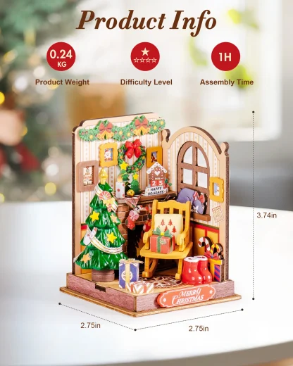 Robotime Rolife maison Miniature cadeaux de noël décoration de cheminée pour la maison bibliothèque maison de poupée 3D bricolage modèle de Puzzle en bois — image 14
