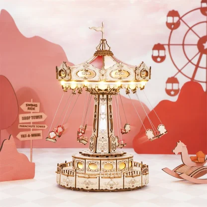 Robotime ROKR – Boîte à musique manège, puzzle 3D en bois — image 13