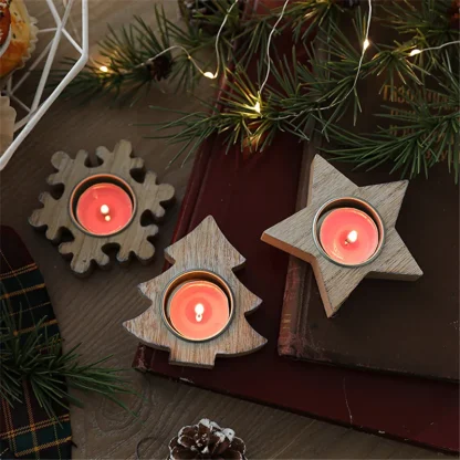 Chandelier flocon de neige de noël en bois, bougeoir en forme d'arbre de noël pour la décoration de la maison, décor du nouvel an 2022 — image 3