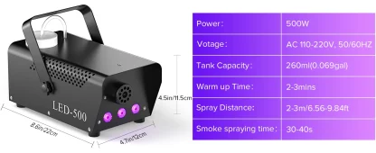 U'King 500W Machine à fumée RGB 3 LED Machine à brouillard de couleur mixte avec télécommande éjecteur de fumée de scène pour DJ Halloween Noël — image 12