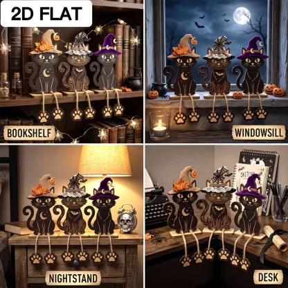 Lot de 3 chats noirs décoratifs en bois — image 3