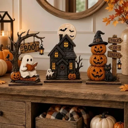 Décorations d'Halloween vintage en bois pour étagère — image 17