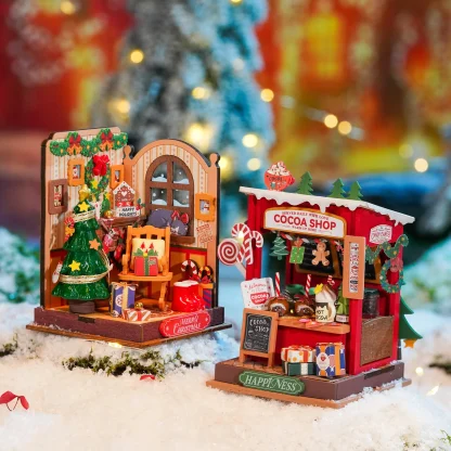 Robotime Rolife maison Miniature cadeaux de noël décoration de cheminée pour la maison bibliothèque maison de poupée 3D bricolage modèle de Puzzle en bois