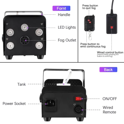 U'King 500W Machine à brouillard 5 pièces RGB LED perles Machine à fumée pour DJ Disco noël télécommande sans fil brumisateur de scène éjecteur — image 9
