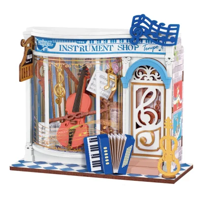 Robotime Rolife maison Miniature cadeaux de noël décoration de cheminée pour la maison bibliothèque maison de poupée 3D bricolage modèle de Puzzle en bois — image 8