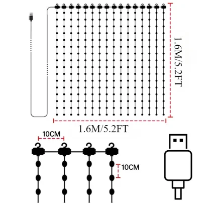 1/2 pièces rideaux lumineux intelligents RGB rideau chaîne lumières avec App synchronisation de musique à distance dynamique bricolage pour intérieur extérieur décoration murale de noël — image 9