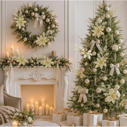 5/10 pièces de décorations dorées pour sapin de Noël, tiges de poinsettia scintillantes, branches de baies pour sapin de Noël, remplissage de vase, décoration de fête de mariage — image 19
