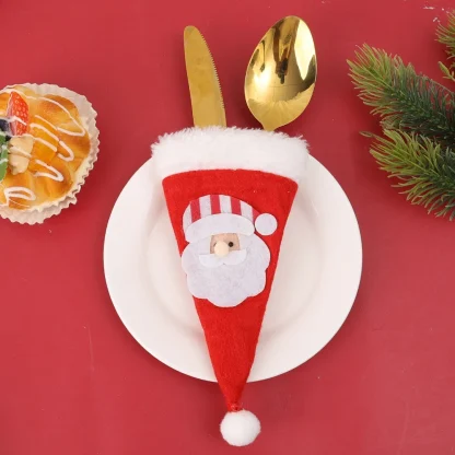 Ensemble de couverts de noël, couvercle de bouteille de vin, chapeau de père noël, fourchette, couteau, porte-vaisselle, sac, décorations de Table à dîner, 10/1 pièces — image 27
