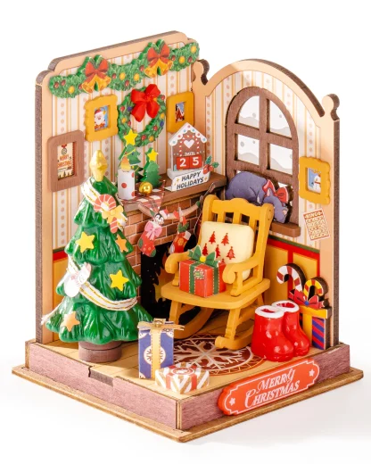 Robotime Rolife maison Miniature cadeaux de noël décoration de cheminée pour la maison bibliothèque maison de poupée 3D bricolage modèle de Puzzle en bois — image 17