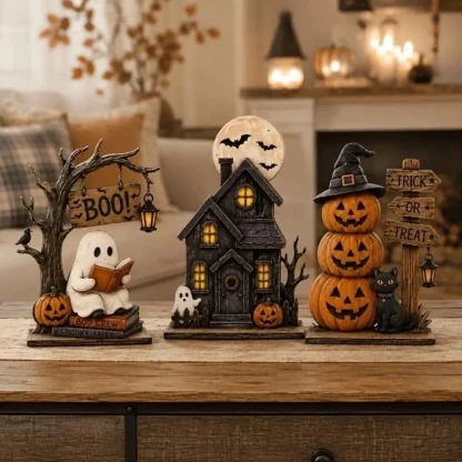 Décorations d'Halloween vintage en bois pour étagère — image 16